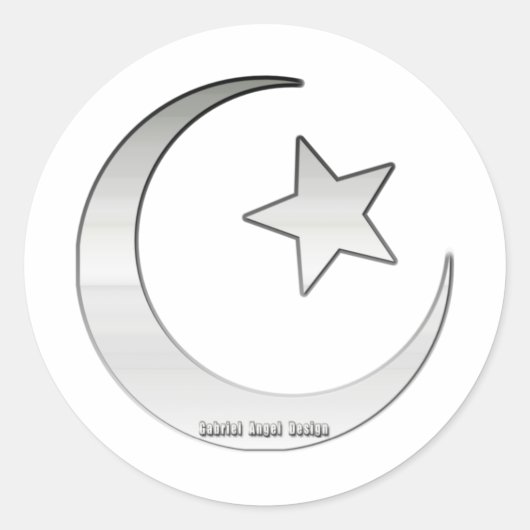 Zilverkleurd Star- en Crescent-symbool Ronde Sticker (Voorkant)