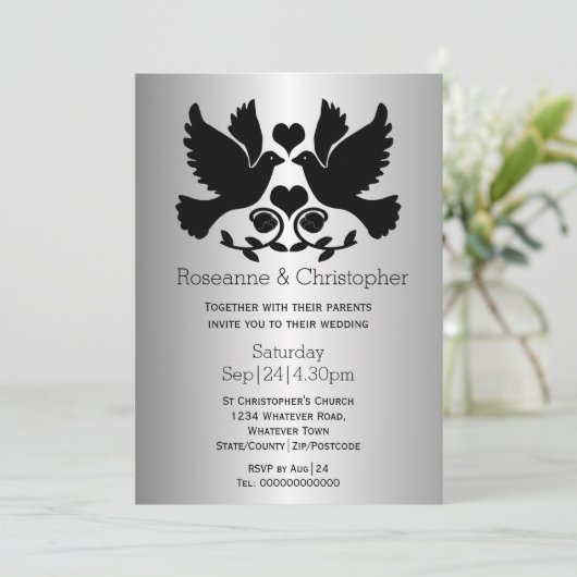 Zilverkleurde Dove Persoonlijk Weddenschap Kaart (Staand voorkant)