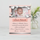 Zilverkleurde hartenpels in aantekeningen bij gebo aankondiging (Staand voorkant)