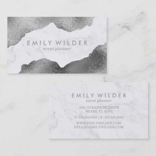 zilverkleurig ondergedompeld marmer | Visitekaartj Visitekaartje (Voorkant / Achterkant)