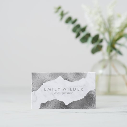 zilverkleurig ondergedompeld marmer | Visitekaartj Visitekaartje (Staand voorkant)