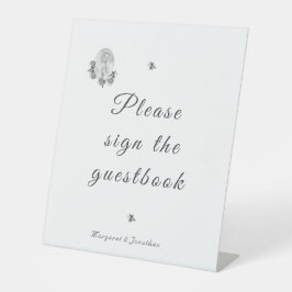 Zilverkleurige Maagd Maria bruiloft receptie Reclamebord Met Voetstuk