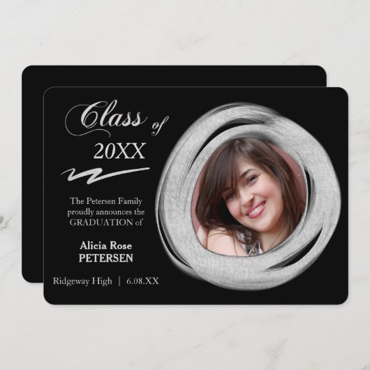 Zilverkleurige mededeling Afstuderen Lijst Aankondiging (Voorkant / Achterkant)