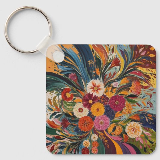 Zilverkleurige metalen vierkante sleutelhanger (Voorkant)