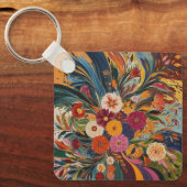 Zilverkleurige metalen vierkante sleutelhanger (Voorkant)