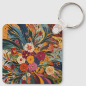 Zilverkleurige metalen vierkante sleutelhanger (Achterkant)