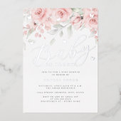 Zilverkleurige roze bloemige vlinder Baby in bloei Folie Uitnodiging (Voorkant)