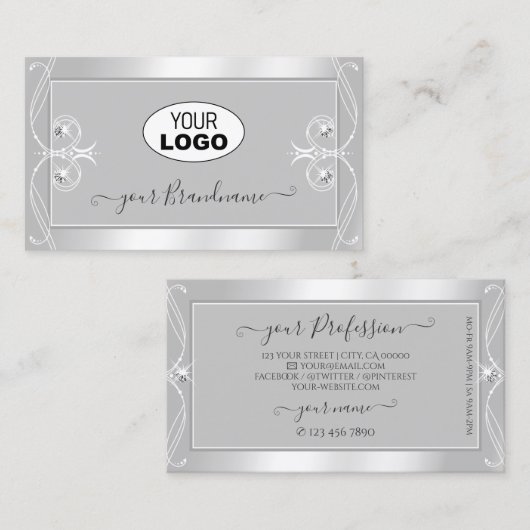  zilverlichte, grijze handdoeken met Logo Visitekaartje (Voorkant / Achterkant)