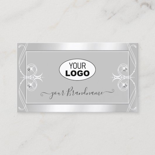 zilverlichte, grijze handdoeken met Logo Visitekaartje (Voorkant)