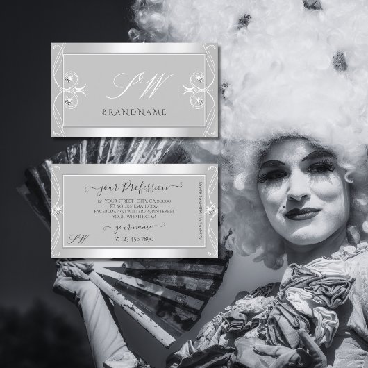  Zilverlichte, grijze Initialen Visitekaartje