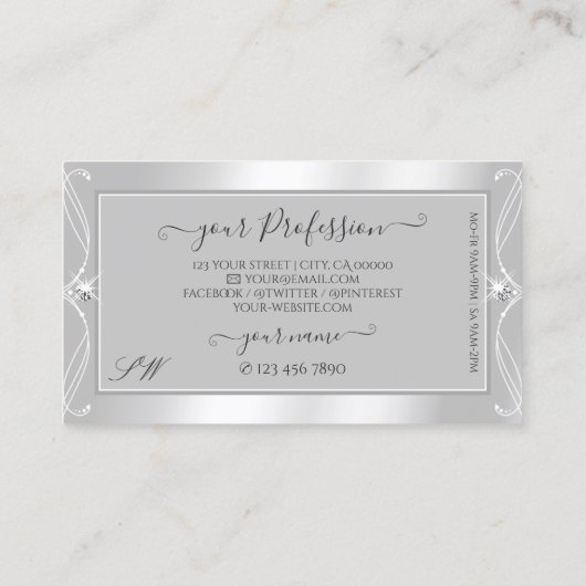  Zilverlichte, grijze Initialen Visitekaartje (Achterkant)