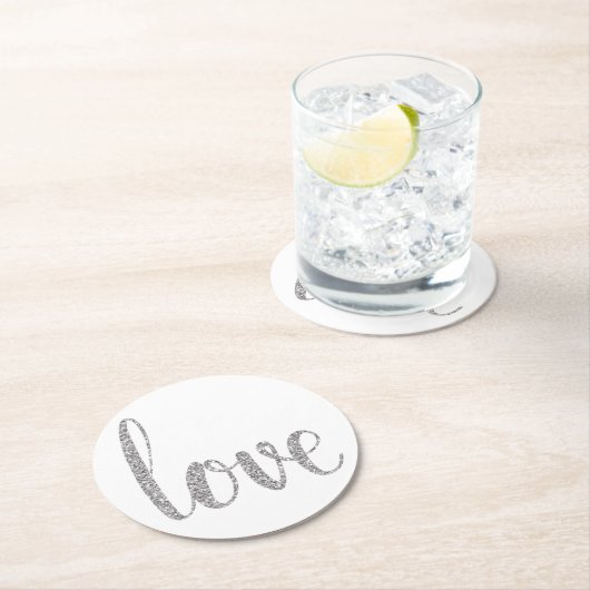 Zilverliefdesonderzetters, glitter, rond ronde kartonnen onderzetter (Insitu)