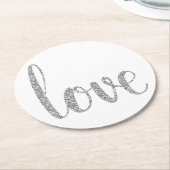 Zilverliefdesonderzetters, glitter, rond ronde kartonnen onderzetter (Gebogen)