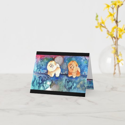 ZILVERMAAN Chow hond waterverf Kaart (Gele Bloem)