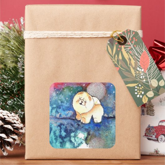 ZILVERMAAN Chow hond waterverf Vierkante Sticker (Feestdagen)