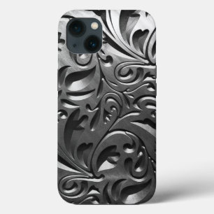 Zilvermetaal gegraveerd ziet er abstract grijs sta iPhone 13 hoesje