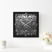 Zilvermetaal gegraveerd ziet er abstract grijs sta vierkante klok (Huis)