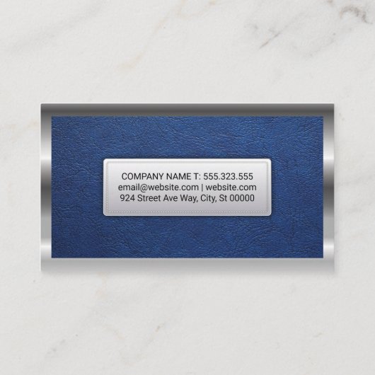 zilvermetallisch Lijst | Blauw lederen achtergrond Visitekaartje (Achterkant)