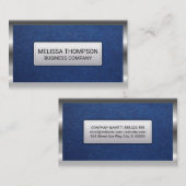zilvermetallisch Lijst | Blauw lederen achtergrond Visitekaartje (Voorkant / Achterkant)