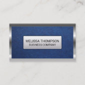 zilvermetallisch Lijst | Blauw lederen achtergrond Visitekaartje (Voorkant)