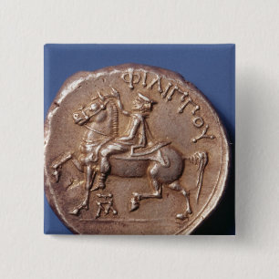 Zilvermunt van Philip II van Macedonië Vierkante Button 5,1 Cm