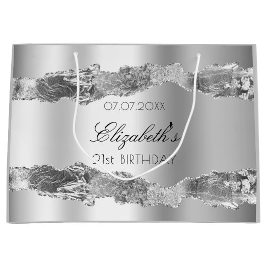 Zilvernaam elegant verjaardagscentrum groot cadeauzakje (Voorkant)