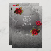 Zilverornamentaal  Fancy rood rozenhuwelijk Kaart (Voorkant / Achterkant)