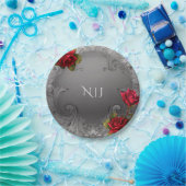 Zilverornamentaal Fancy rood rozenhuwelijk Papieren Bordje (Feest)