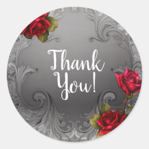 Zilverornamentaal  Fancy rood rozenhuwelijk Ronde Sticker