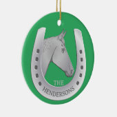 Zilverpaard en Hoefijzer embleem rood Keramisch Ornament (Rechts)