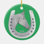 Zilverpaard en Hoefijzer embleem rood Keramisch Ornament (Achterkant)