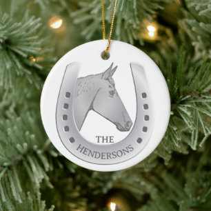 Zilverpaard en Hoefijzers embleem Keramisch Ornament