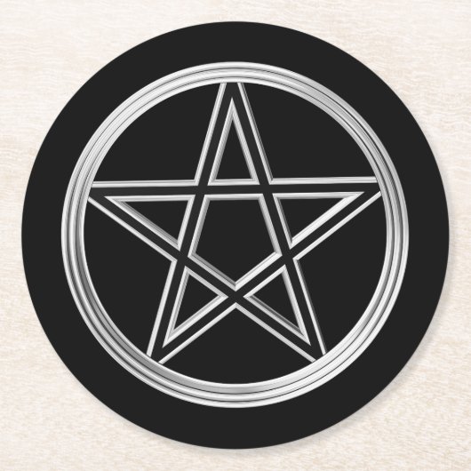 Zilverpentagram Ronde Kartonnen Onderzetter (Voorkant)