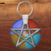 Zilverpentakel op elementen sleutelhanger (Voorkant)