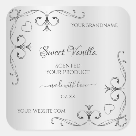 zilverproductlabels decor-hoeken vierkante sticker (Voorkant)