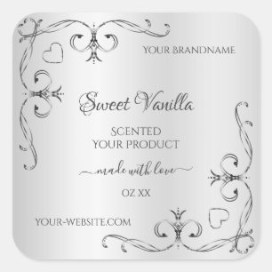 zilverproductlabels decor-hoeken vierkante sticker