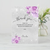 Zilverroze floralen dank u de kaart (Staand voorkant)