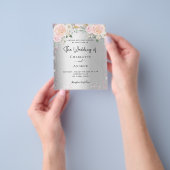 Zilverroze floralen glitter bruiloft flyer (Hand)