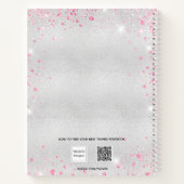 Zilverroze floralen glitter stofnaam dagboek notitieboek (Achterkant)
