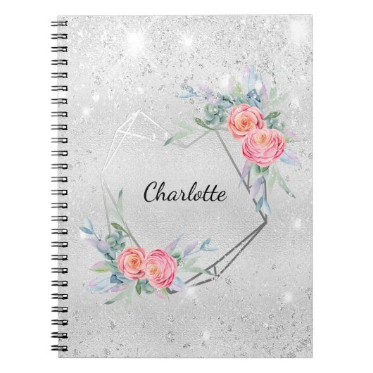 Zilverroze floralen notitieboek (Voorkant)