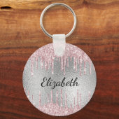 Zilverroze glitter druppelt de naam van een monogr sleutelhanger (Voorkant)