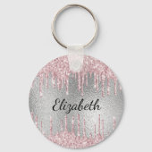 Zilverroze glitter druppelt de naam van een monogr sleutelhanger (Achterkant)