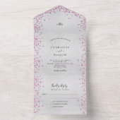 Zilverroze harten elegante bruiloft all in one uitnodiging (Binnen)