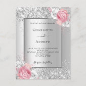 Zilverroze witte floralen elegante bruiloft uitnodiging briefkaart (Voorkant)