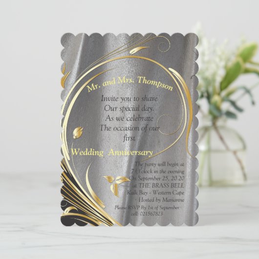 Zilversatin en goudbloem Jubileum Kaart (Staand voorkant)