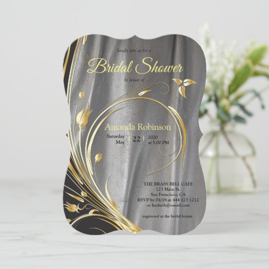 Zilversatin en goudbloem Vrijgezellenfeest Kaart (Staand voorkant)