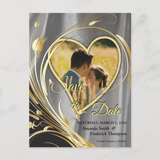 Zilversatin & goudbloem-splendor aankondigingskaart (Voorkant)