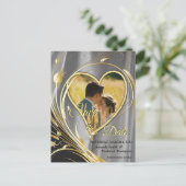 Zilversatin & goudbloem-splendor aankondigingskaart (Staand voorkant)