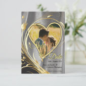 Zilversatin & goudbloem-splendor save the date (Staand voorkant)