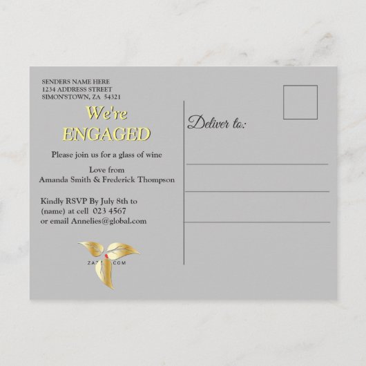 Zilversatin & goudbloem-splendor uitnodiging briefkaart (Achterkant)